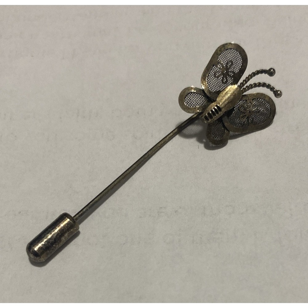 Vintage Butterfly Lapel Stick Pin Gold Tone‎ Mesh Wings